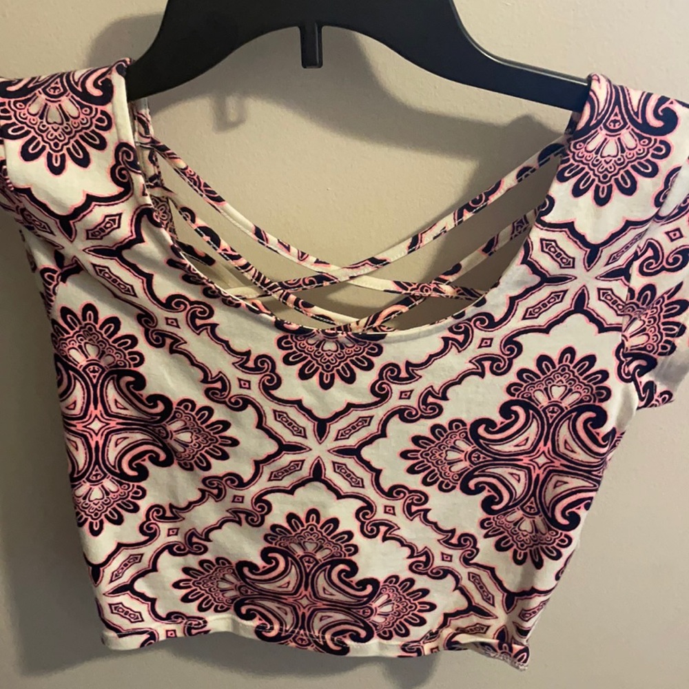 Hot pink black & cream crop top